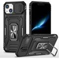 Case for iPhone 14 for iPhone 13/14 Case Heavy Duty Military Grade Protection Shockproof with Sliding Lens Cover Built-in Kickstand Durable Dual-Layer iPhone 13/14 Case(Black)