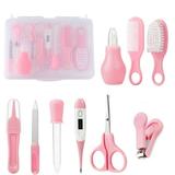 Baby Healthcare and Grooming Kit 9 in 1 Baby Safety Set Baby Comb Brush Finger Nail Clippers With Box Nasal Aspirator Baby Grooming Kit for Infant Toddlers Boys Girls Kids (Pink)