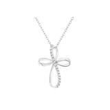 Women's Sterling Silver Diamond Accent Cross Ribbon Pendant Necklace by Haus of Brilliance in White