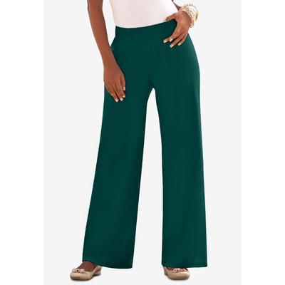 Plus Size Women's Plus Size Pull-On Wide Leg Soft Knit Pant by Roaman's in Emerald Green (Size 1X) Pull On Elastic Waist
