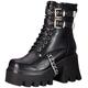 LAMODA Women's Hostage Platform Ankle Boot, Black PU, Lace-Up Chunky Ladies Combat Boots with Size Zipper, Mid Calf Chelsea Boots, Buckle & Chain UK 3