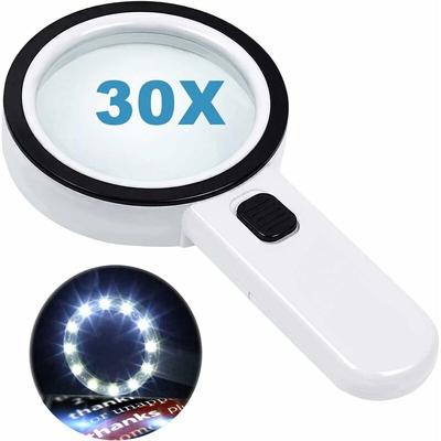 Leselupe mit 12 LED-Leuchten, Doppelglaslinse mit 30-facher Vergrößerung. Zum einfachen Lesen von