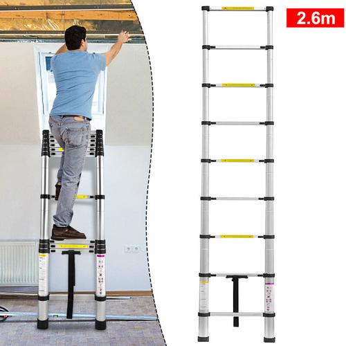 260cm Alu-Teleskopleiter Anlegeleiter Mehrzweckleiter 9 Stufen Sprossenleiter Gefaltete Höhe 74cm,