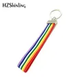 Ribbon 2018 New Rainbow Nylon Key Fob Purple Blue White Green Yellow Orange Red Line Wristlet Key