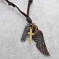 Feather Angel Wings Necklace & Pendants Vintage Brown Leather Neckless for Women Men Jewelry Boys