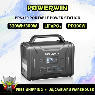 POWERWIN 320Wh Portable Power Station PPS320 Solar Generator 300W LiFePO4 Battery PD100W Fast Charge Gas Boiler Camping Inverter