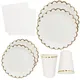 White Disposable Tableware Gold Party Paper Plates Straws Cups Kids 1st Birthday Party Baby Shower