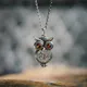 Vintage Antique Silver Color Owl Pendant Necklace Inlaid Red CZ Stone Fashion Hollow Tree of Life