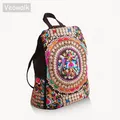 Veowalk Vintage Artistic Embroidered Women Canvas Backpacks Handmade Floral Embroidery Rucksack