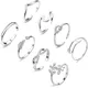 8PCS Toe Ring Stainless Steel Adjustable Summer Beach Arrow Knot Wave Rings Stackable Thumb Rings