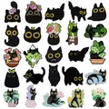 Cute Black Cat Enamel Brooch Cactus Plant Potted Flower Grass Coal Cat Cartoon Metal Badge Punk