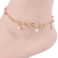 2021 Boho Female Double Layered Anklets Barefoot Sandals Imitation Pearl Foot Jewelry Anklets For