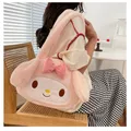 Kawaii Sanrio Plush Cinnamoroll Melody Kuromi Women Tote Handbags Shoulder Bags Fashion Female