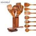 9PCS Wooden Spoons For Cooking Wooden Utensils For Cooking With Utensils Holder Teak Wooden