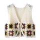 Womens Japanese Knit Crochet Plaid V-Neck Vest Waistcoat Cropped Cardigan Hippie Sleeveless Lace-Up