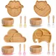 4pcs Children's Tableware Suction Plate Bowl Baby Dishes Baby Feeding Dishes Spoon Fork Sets Bamboo