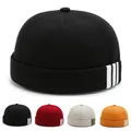 Fashion Docker Cap Stripe Print Skullcap Solid Color Sailor Cap Beanie Hats Men Women Bucket Cap