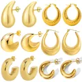 Chunky Teardrop Earrings for Women Stainless Steel Gold Color Geometric Ear Studs Lightweight