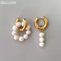 XIALUOKE Punk Metal Stainless Golden Round Earclip Earrings For Women Fashion Vintage Freshwater