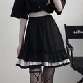 HOUZHOU Mall Goth Gothic Lace Ruffle Mini Skirts Womens Harajuku Fairy Grunge Black Pleated Skirt