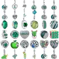 Authentic 925 Sterling Silver Green Frog Tree Clover Apple Zircon Beads Fit Original Pandora Charms