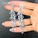 ZAKOL Fashion CZ Leaf Long Drop Bridal Earrings for Elegant Women Luxury Marquise Cubic Zirconia