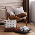 45*45 PU Leather Patchwork Throw Pillow Linen Cotton Bedroom Office Sofa Chair Decorative Cushion