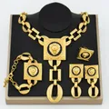 YM Jewelry Set Fashion Woman 18k Gold Plated Necklace Bangle Jewelry Face Shape Chain Pendant Copper