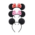 Mickey Mouse Ears Solid Black Red Bow Headband Set Costume Deluxe Fabric Minnie Mouse Ears Headband