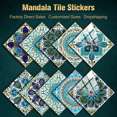 10/15/20/30cm Colorful Mandala Style Tile Sticker Kitchen / Bathroom Wardrobe Glossy Surface Art Mural Peel & Stick Wall Decals