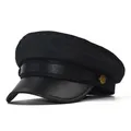 Unisex PU Leather Military Hat Autumn Sailor Hat for Women Men Men Black Female Travel Student Hat