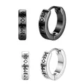 1 Pair Norse Viking Runes Hoop Earrings for Men Women 12mm Stainless Huggie Steel Studs Earring Boys