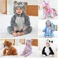 Cute Cartoon Flannel Baby Rompers Stitch Bear Panda Pajamas Cotton Baby Boy Girls Animal Costumes