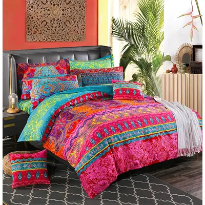 Boho Plain Print Quilt Cover Pillowcase 3PC Set постельное бельё евро King Size Bedding Set European Style Duvet Cover Set