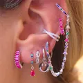 JINFU White Gold Filled Hoop Drop Earrings For Women Color CZ Zircon Piercing Initial Chain Earrings