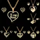 Rinhoo Mother's Day Jewelry Set Gift Stainless Steel Mama Love Heart Rose Flower Pendant Necklace