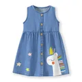 Little maven Girls Denim Sleeveless Dress Unicorn Appliques Children Clothing Summer for Kids