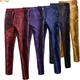 Spring Thin Purple Floral Suit Pants Men Wedding Party Dresses Pants Fashion Casual Trousers Gold