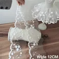 12CM Wide White Tulle Mesh 3d Flower Fabric Embroidery Lace Guipure Trim Ribbon Wedding Dress DIY