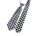 Polyester Slim Necktie Black White Checkered Ties For Men Women School Boys Girls Lazy Tie Wedding
