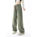 Green Women Jeans High Waist Loose Straight Leg Femme Jean Fashion Y2k Casual Streetwear Female