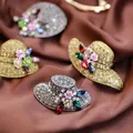 Vintage Fashion Antique Gold Color Rhinestone Hat Brooches for Women Wedding Corsage Accessories