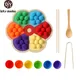 Wooden Montessori Toy Flower Shape Rainbow Board Baby Color Sorting Sensory Toy Children Fine Motor