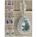 Trend color Fashion Drop Earrings for Women Flower Aquamarine Blue Pink Crystal Stone Dangle