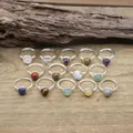 Silvery Wire Wrapped Stone Beads Rings Healing Crystal Quartz Lava Amethysts Circle Finger Ring
