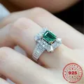 HOYON 14K White Gold color Natural Emerald 2 Carats Diamond style Ring 925 Silver Jewelry Bizuteria