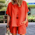 Summer Casual Tracksuit Women's Shorts Suits Short Sleeve Shirt Tops Loose Mini Shorts Two Piece