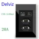 Delviz 20A Electric plug Wall Socket 3A USB Ports 120mm*72mm Crystal glass Panel Brazil Standard