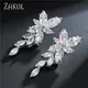 ZAKOL Fashion Leaf Zircon Wedding Earrings for Women White Gold Color Marquise Crystal Bridal