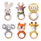1pc Baby Teether Music Rattles for Kids Animal Crochet Rattle Elephant Giraffe Ring Wooden Babies